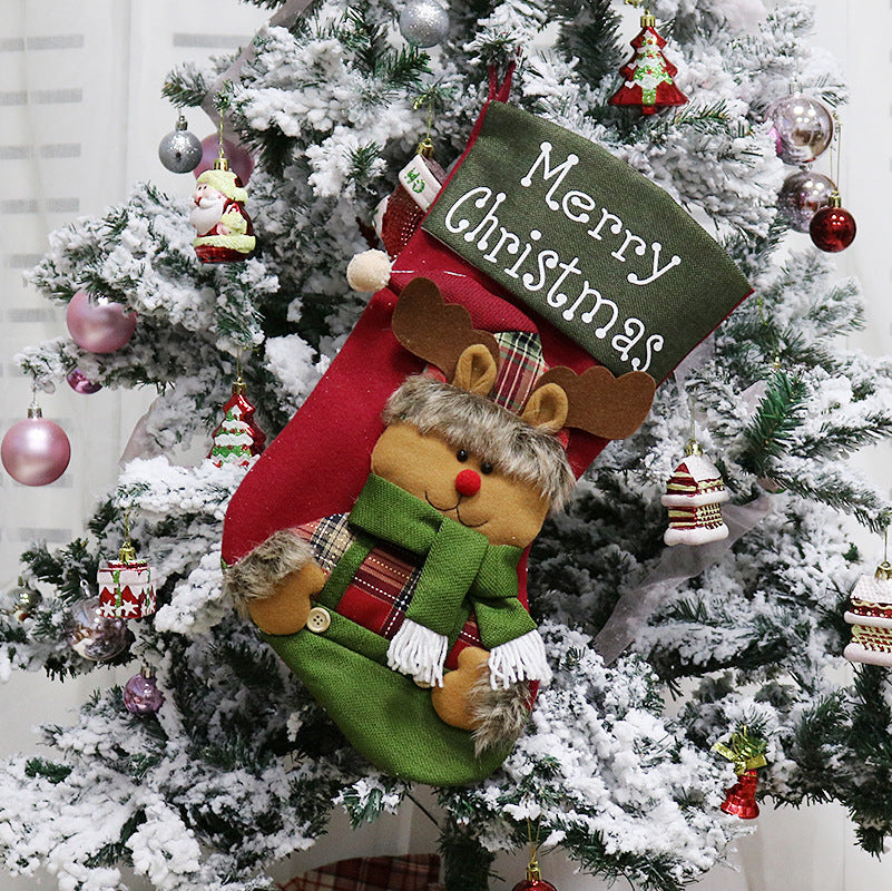 Merry Christmas Gift Bag Santa Snowman Reindeer with Scarf Christmas Socks Candy Stocking