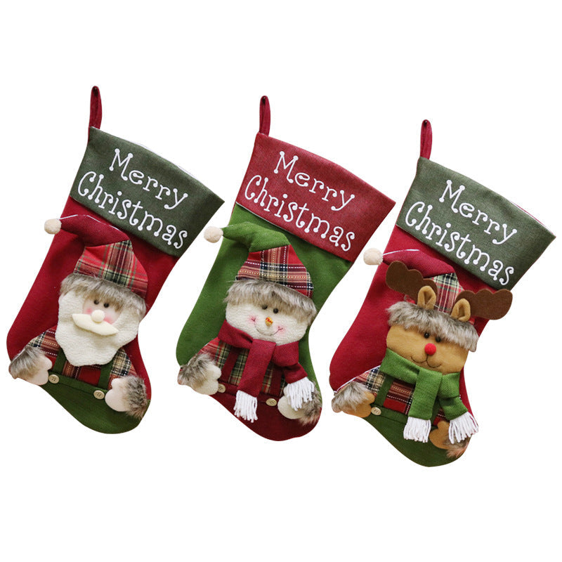 Merry Christmas Gift Bag Santa Snowman Reindeer with Scarf Christmas Socks Candy Stocking