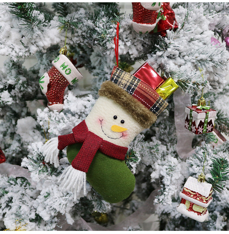 Christmas Pendant Red/Green Santa Snowman Reindeer with Scarf Christmas Gift Socks