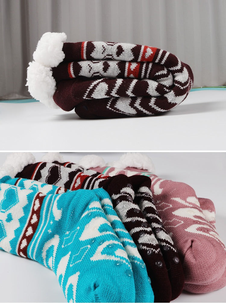 Slipper Socks Winter Socks With Extra Fleece Sole Adhesive Socks For Adult Floor Socks