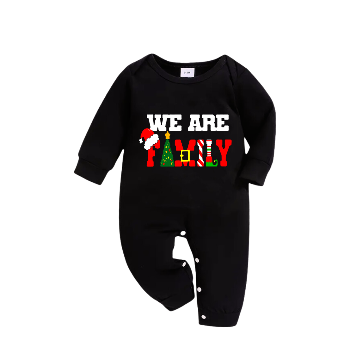 Christmas "We are Family" Text Print Black Long Sleeve Top with Green and Black Plaid Family Matching Pajamas