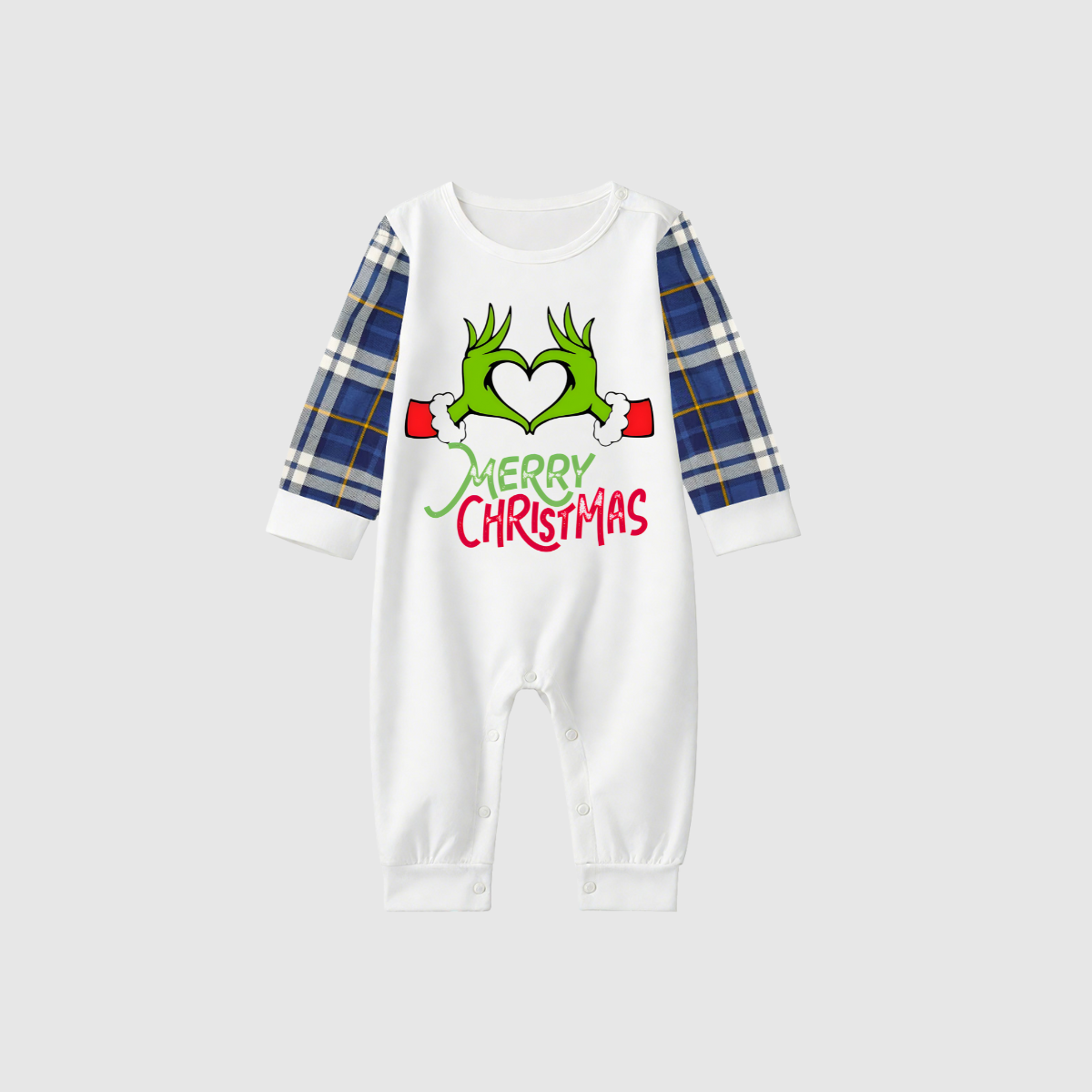 Merry Christmas 2025 Making Memories Family Pajamas Set - White Top, Blue Pants, Blue Plaid Sleeves