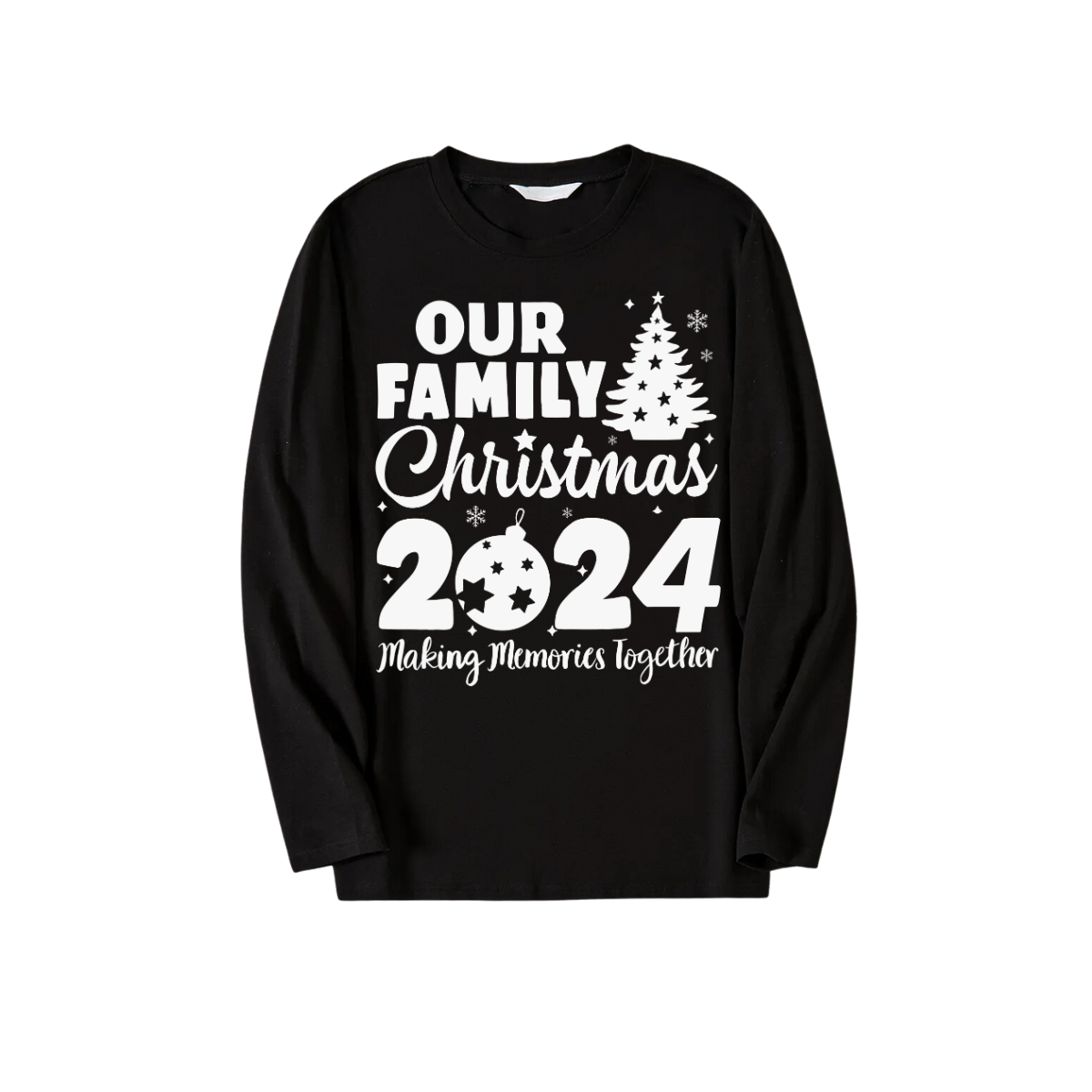 Christmas Tree & "Making Memories Together" 2024 Patterned Black Long Sleeve Top with Green and Black Plaid Family Matching Pajamas