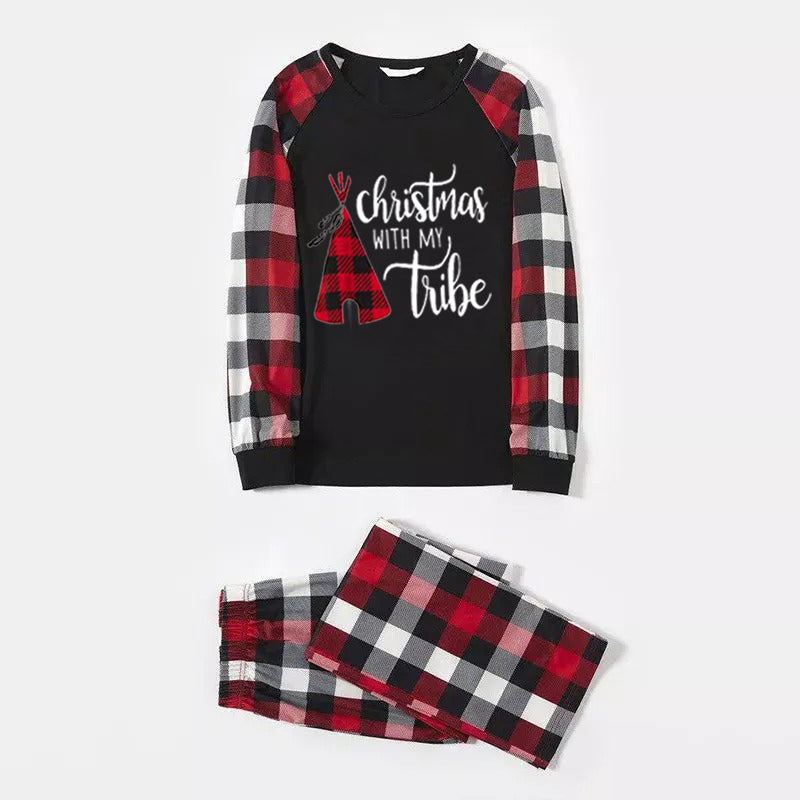 Christmas Matching Family Pajamas Christmas Letter and Tent Print Black White Plaids Pajamas Set