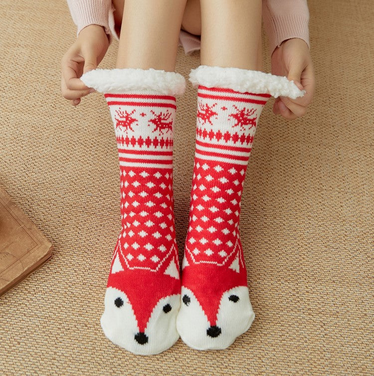 Christmas Floor Socks Adult Plus Fleece Home Sleeping Socks Carpet Sock Leg Cover Non-Slip