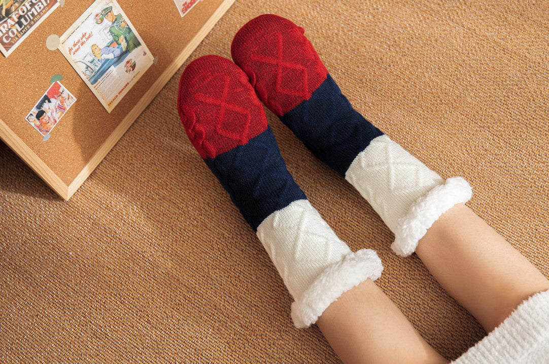 Christmas Floor Socks For Adults Carpet Socks For Home Plus Fleece Sleeping Lamb Socks