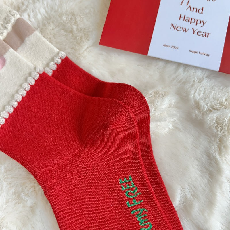 New Women's Mid Calf Socks Christmas Cute Cartoon Embossed Couple Socks Japanese Socks