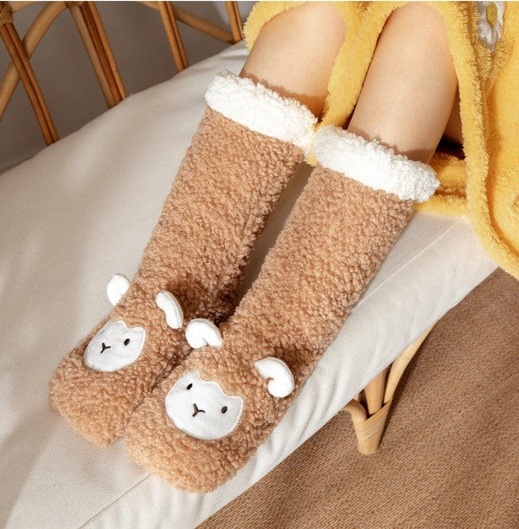 Home Floor Cute Socks Sleep Socks Christmas Snow Socks Coral Velvet Slippers Carpet Socks