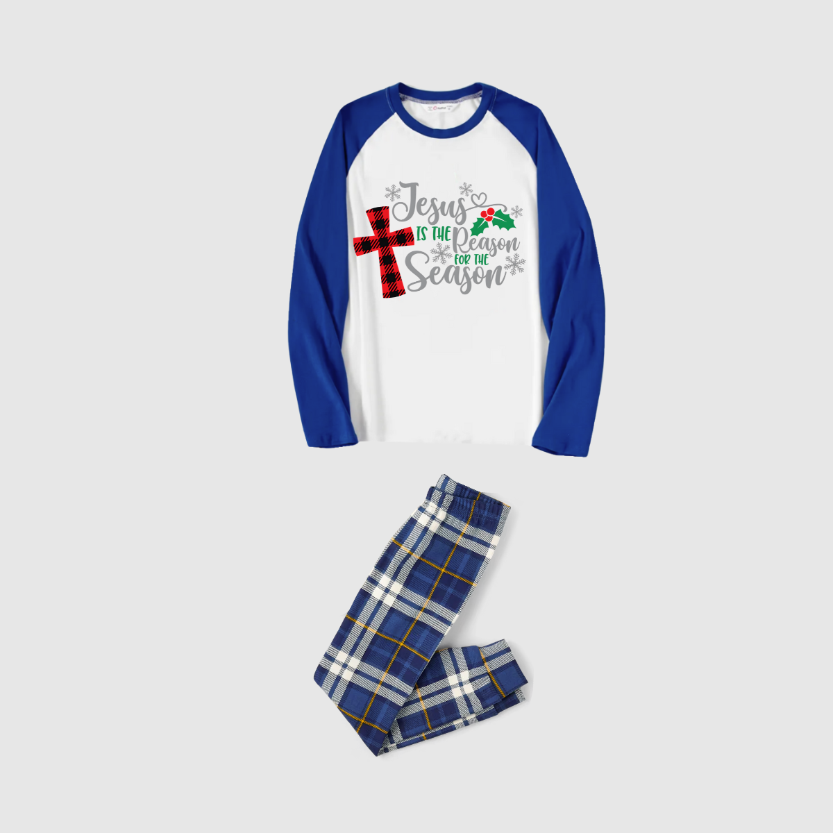 Jesus Reason Christmas Pajamas - Blue Plaid