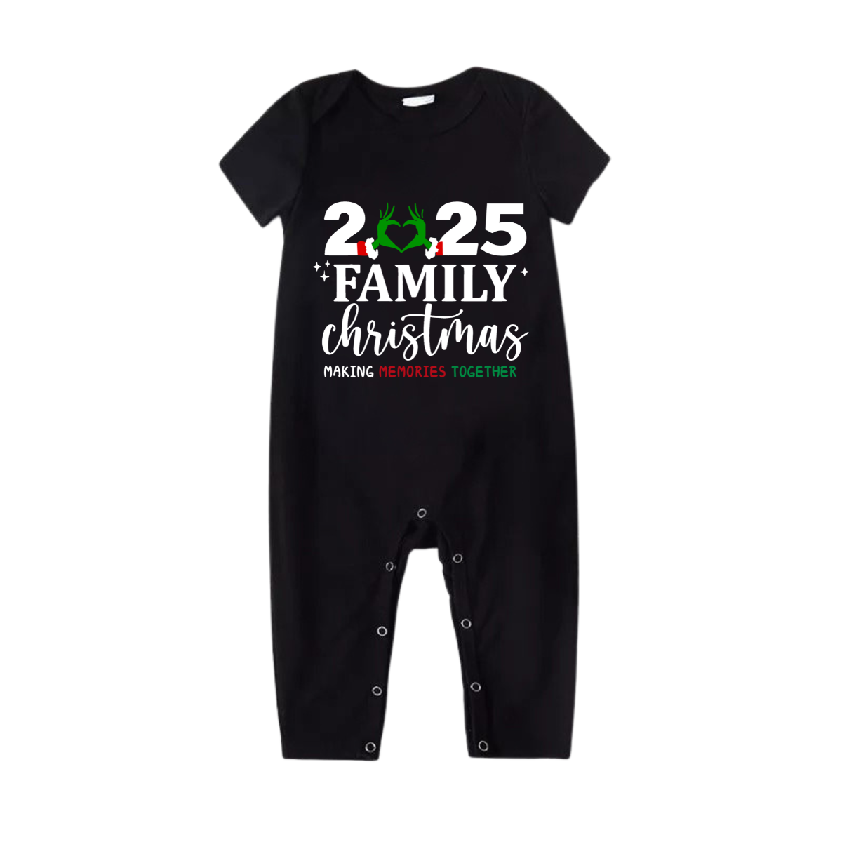 "2025 Family Christmas" Quirky Heart Letter Print Black Short Sleeve with Red & Black Plaid Pant Family Matching Pajamas