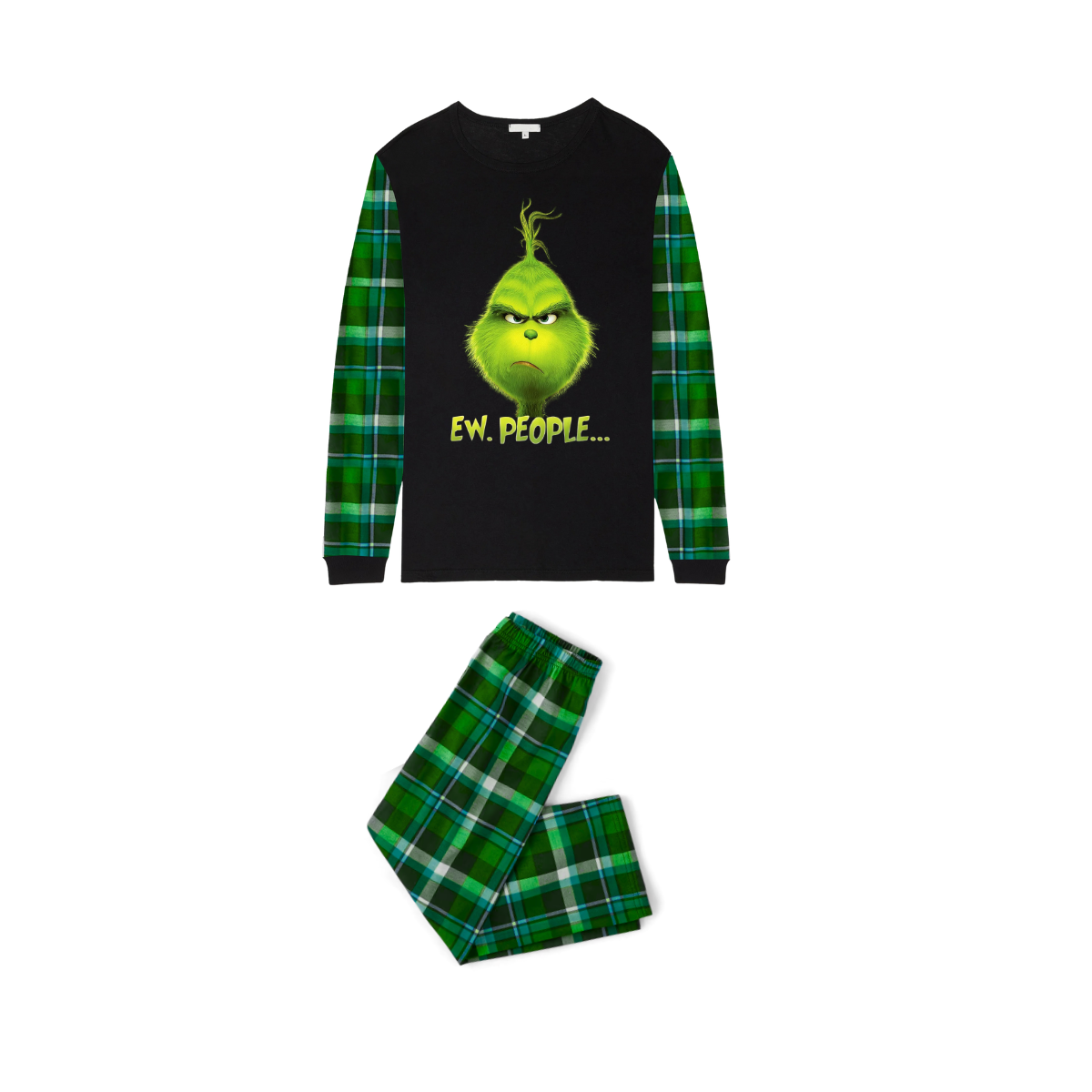 Grinch Ew, People....Family Christmas Pajamas Green Plaid