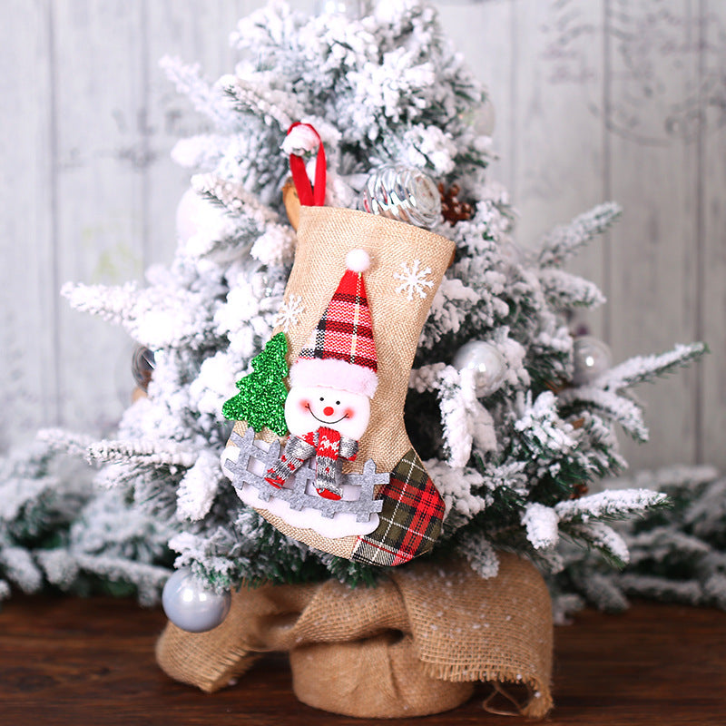Christmas Tree Pendant Ornaments Santa Snowman Elk Bear with Scarf and Hat Linen Christmas Socks Gift Bags