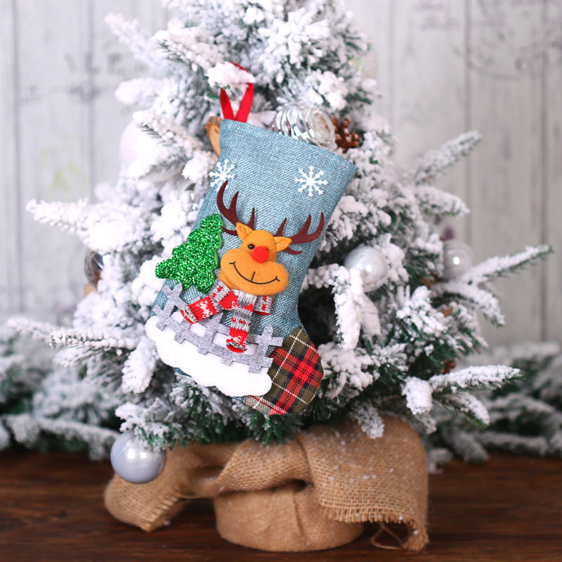 Christmas Tree Pendant Ornaments Santa Snowman Elk Bear with Scarf and Hat Linen Christmas Socks Gift Bags