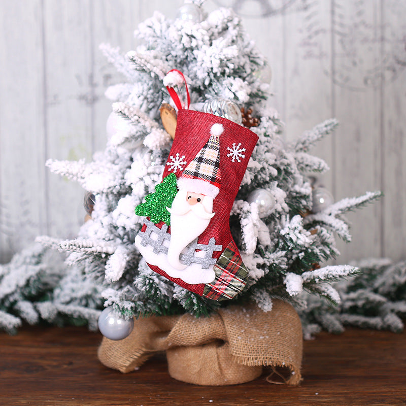 Christmas Tree Pendant Ornaments Santa Snowman Elk Bear with Scarf and Hat Linen Christmas Socks Gift Bags