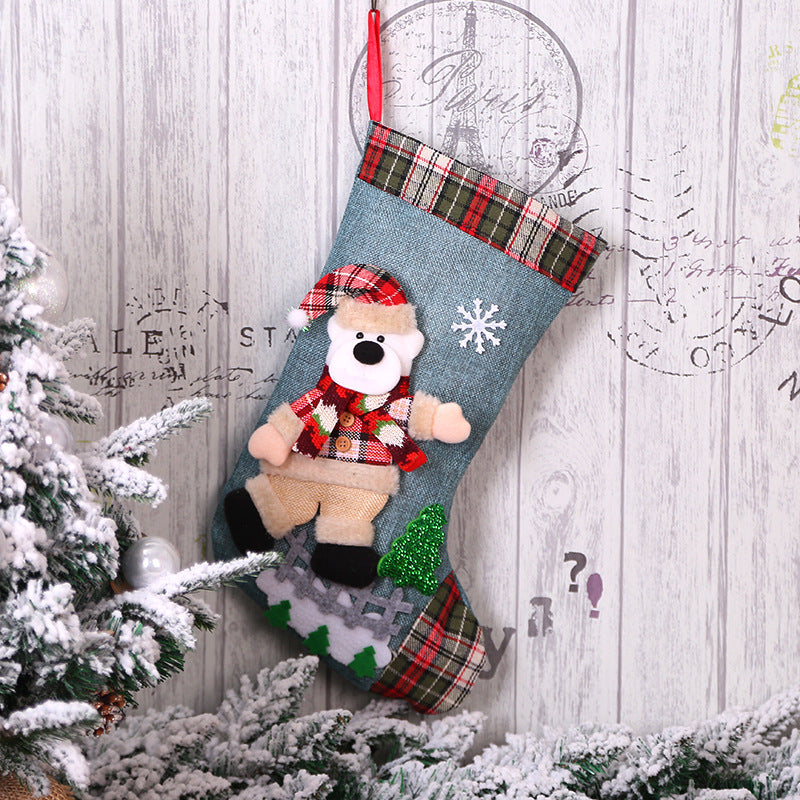 Christmas Decorations Dancing Santa Claus/Snowman/Elk Plaid Linen Christmas Socks