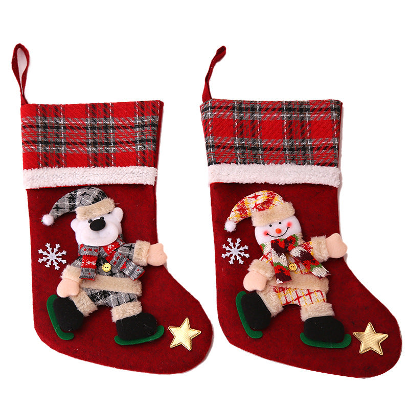 Christmas Decorations Snowman/Santa Claus/Elk/Polar Bear Large Plaid Christmas Socks Children's Gift