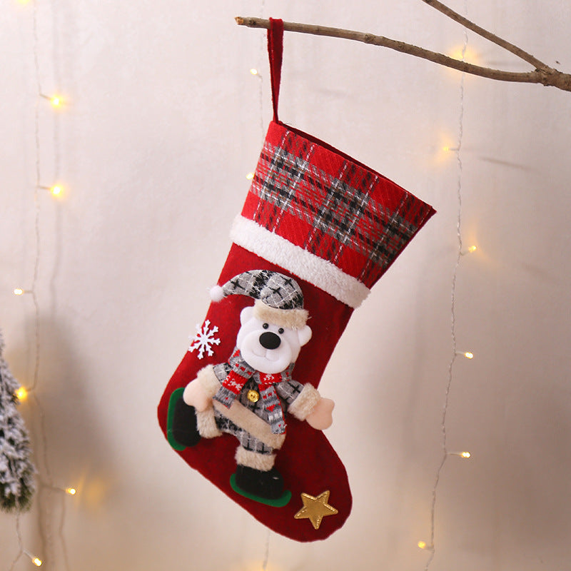 Christmas Decorations Snowman/Santa Claus/Elk/Polar Bear Large Plaid Christmas Socks Children's Gift