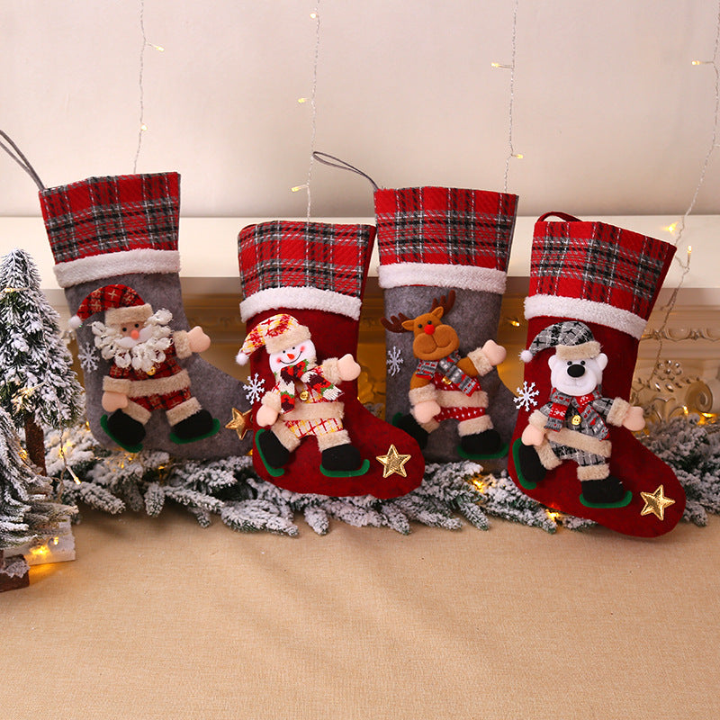 Christmas Decorations Snowman/Santa Claus/Elk/Polar Bear Large Plaid Christmas Socks Children's Gift