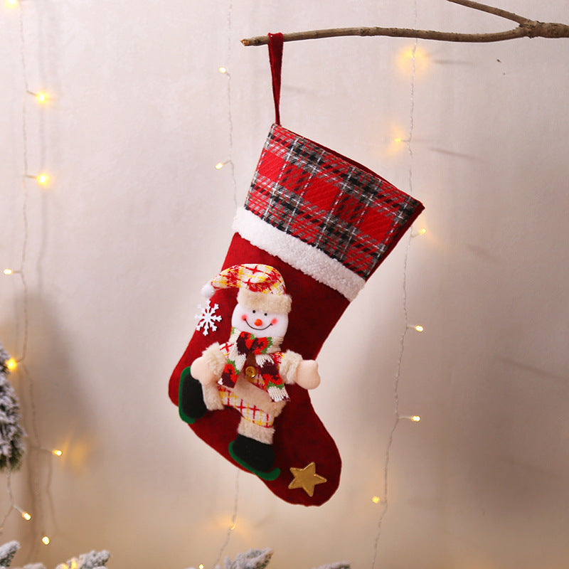 Christmas Decorations Snowman/Santa Claus/Elk/Polar Bear Large Plaid Christmas Socks Children's Gift