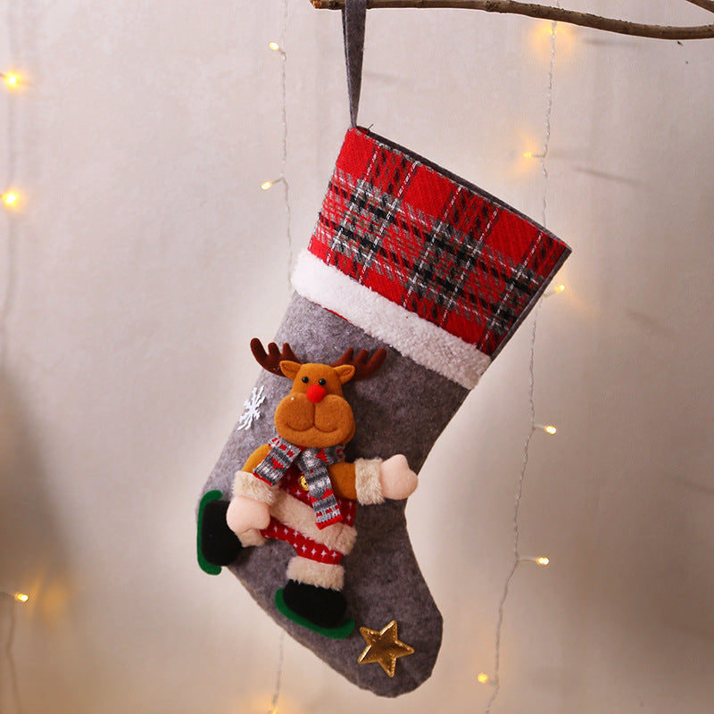 Christmas Decorations Snowman/Santa Claus/Elk/Polar Bear Large Plaid Christmas Socks Children's Gift