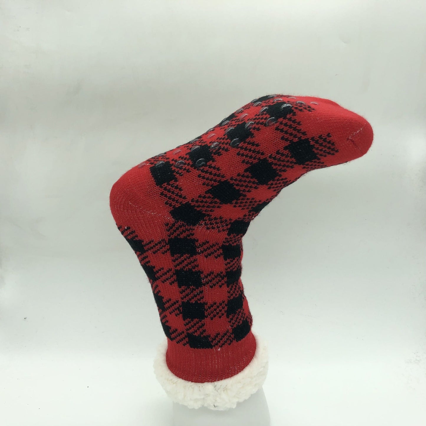 Plaid Thick Striped Sherpa Slipper Socks Leg Warmers For Cozy Home Sleep, Non-Slip Floor Socks For Autumn/Winter Women