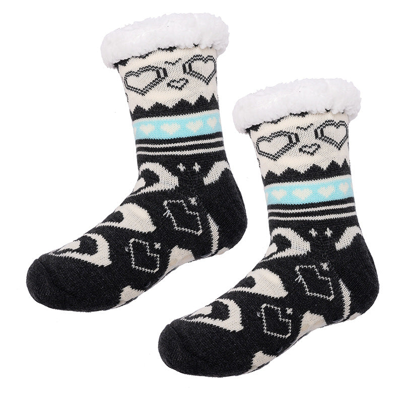 Slipper Socks Winter Socks With Extra Fleece Sole Adhesive Socks For Adult Floor Socks