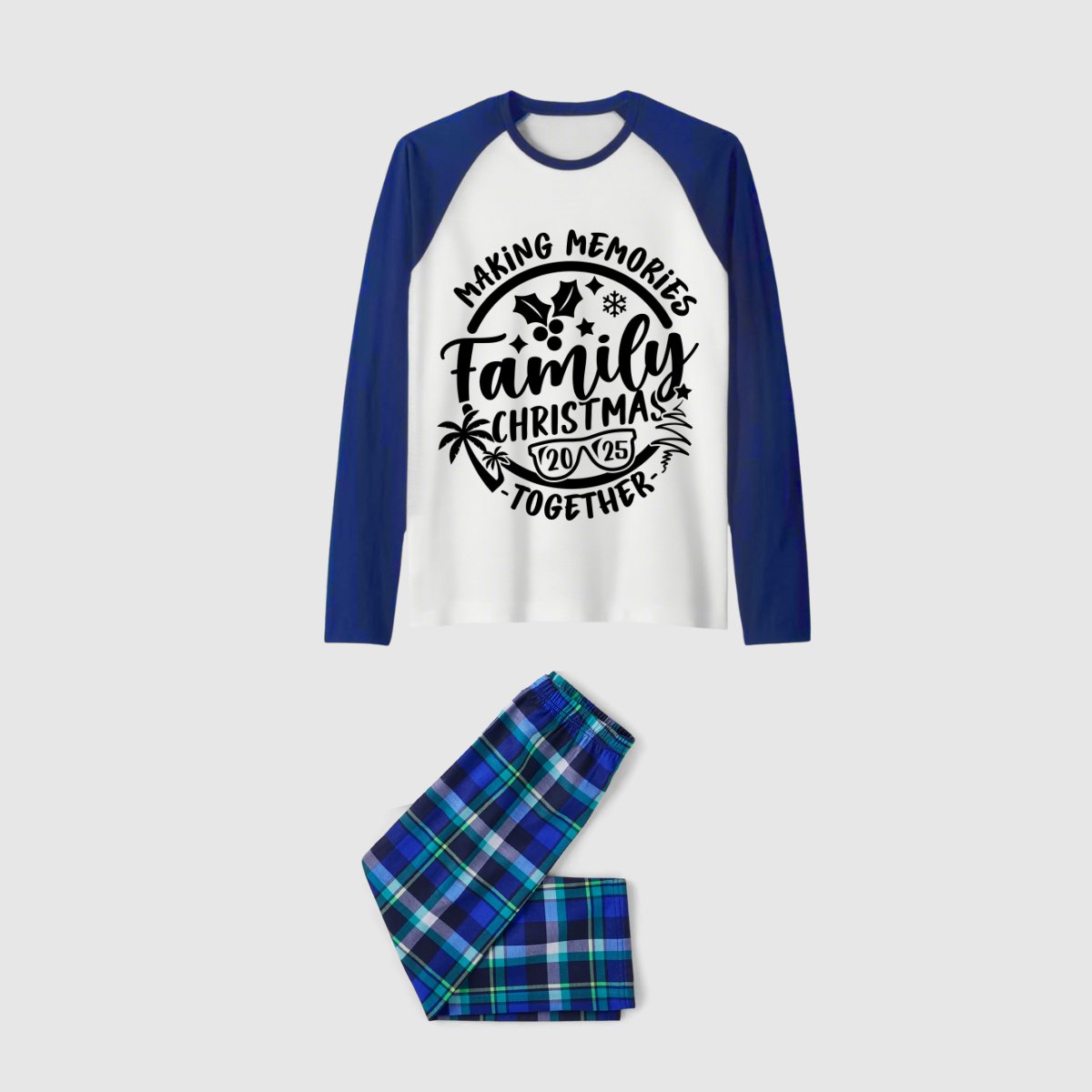 Making Memories Family Christmas Pajamas - White & Navy Blue Plaid