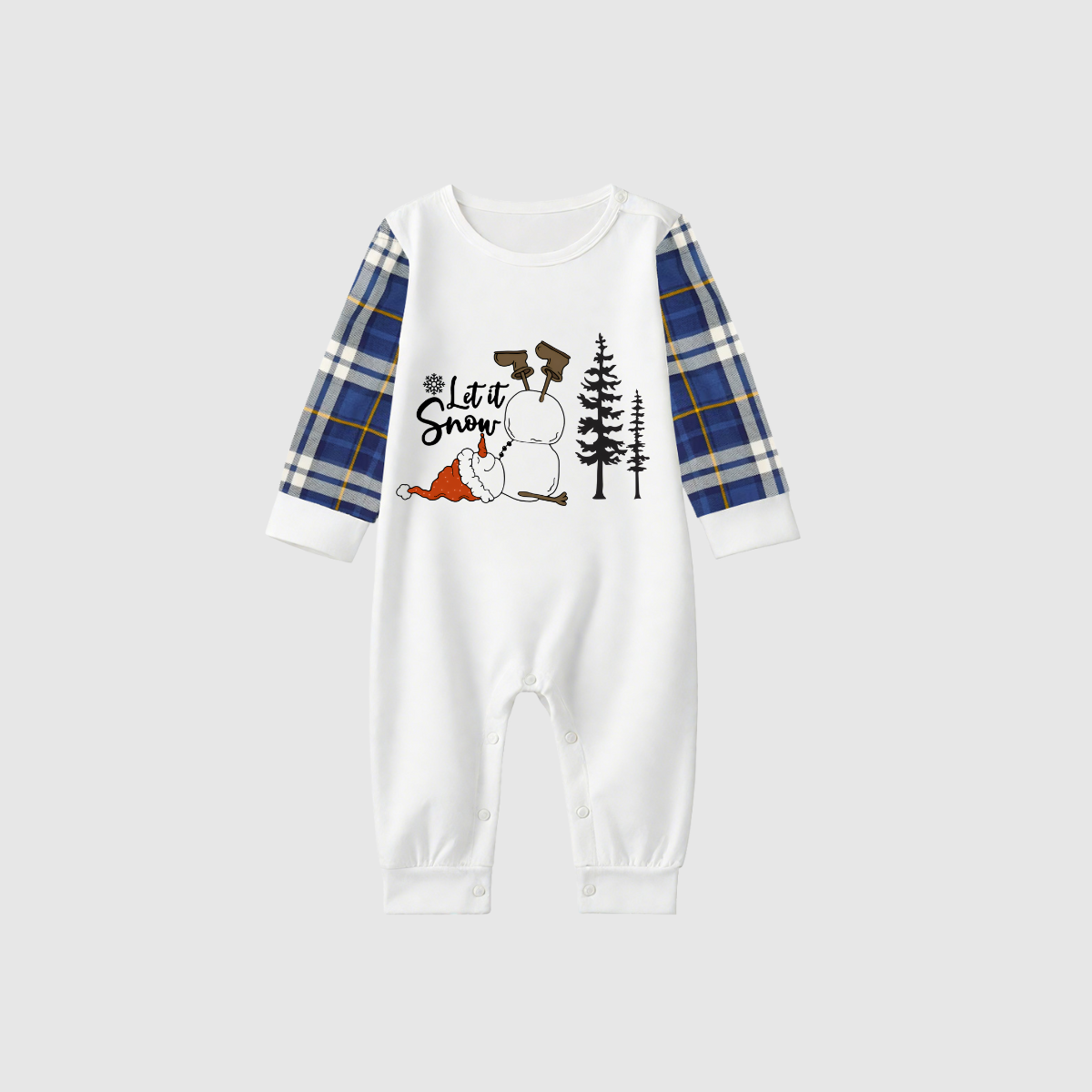 Let it Snow Plaid Family Pajamas - Blue Check