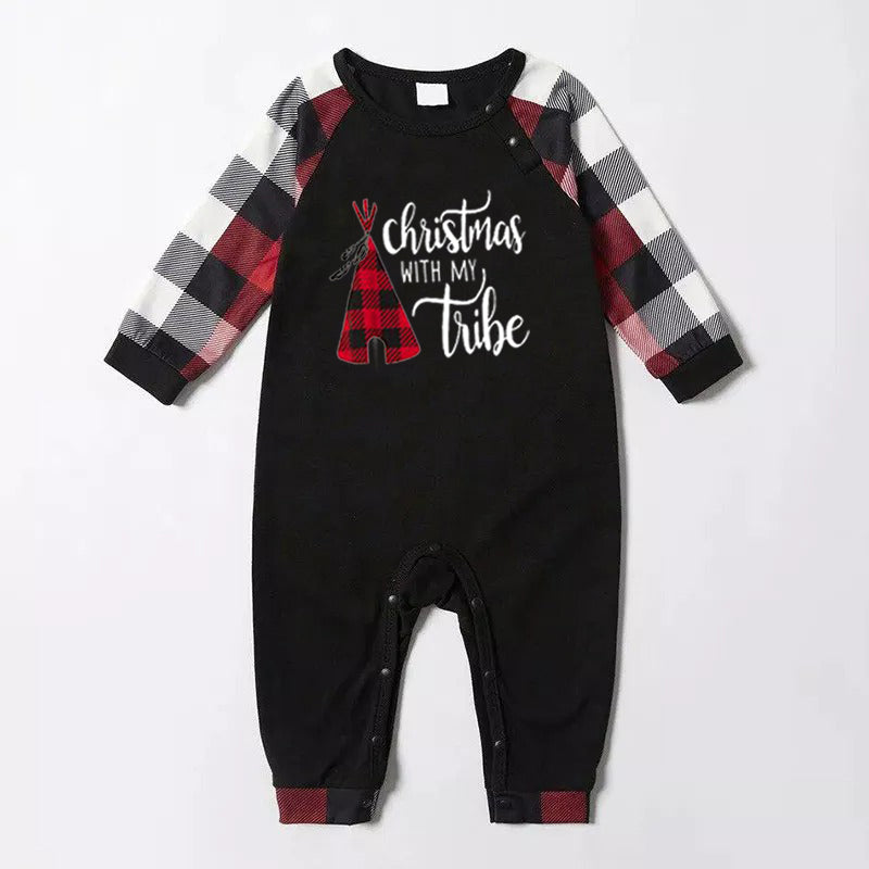 Christmas Matching Family Pajamas Christmas Letter and Tent Print Black White Plaids Pajamas Set