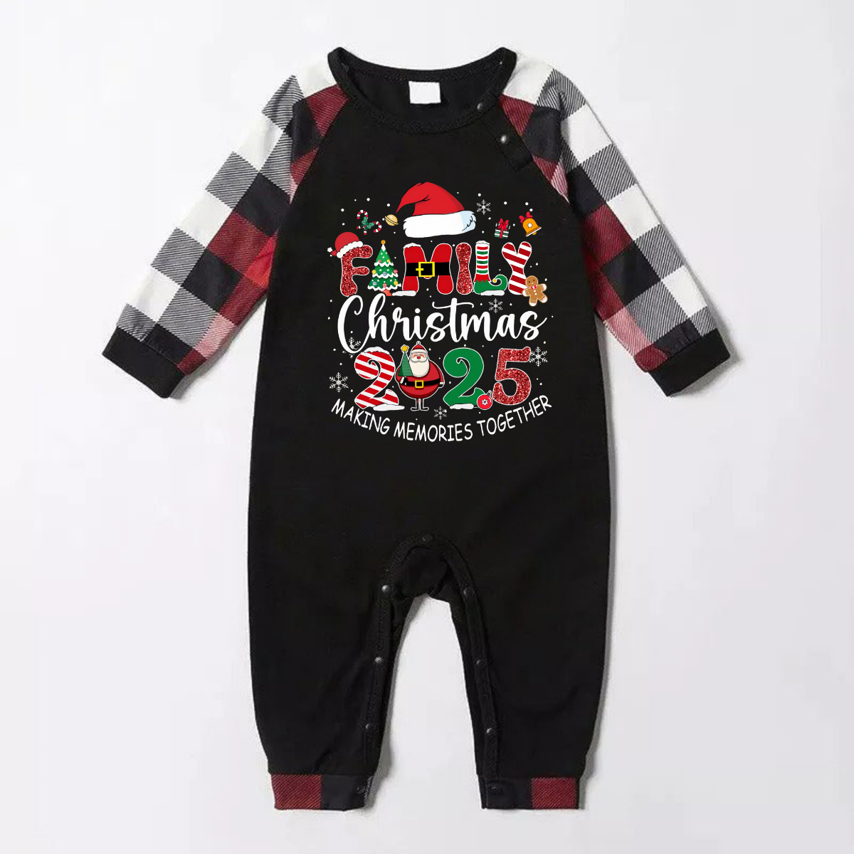 Red and Gray Plaid Christmas Pajamas Set With "Family Christmas 2025 Making Memories Together" Text Print