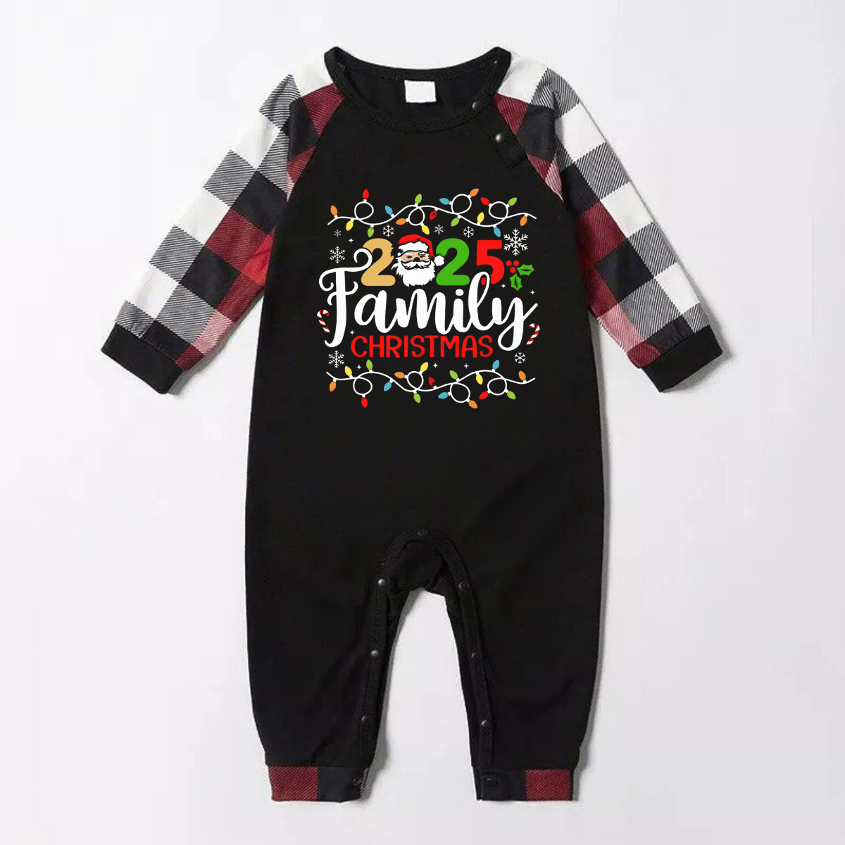 Red and Gray Plaid Christmas Pajamas Set With Christmas Light and "2025 Family Christmas" Text Print