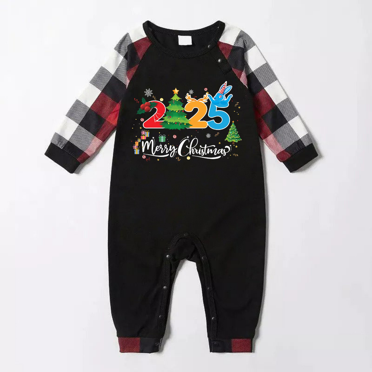 Red and Gray Plaid Christmas Pajamas Set With "2025 Merry Christmas" Text Print