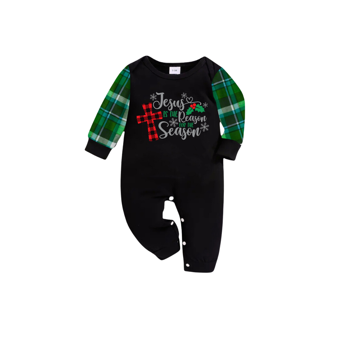 Matching Family Christmas Pajamas Jesus Is the Reason, Green Plaid