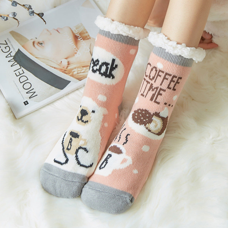 Christmas Floor Socks Adult Plus Fleece Home Sleeping Socks Carpet Sock Leg Cover Non-Slip