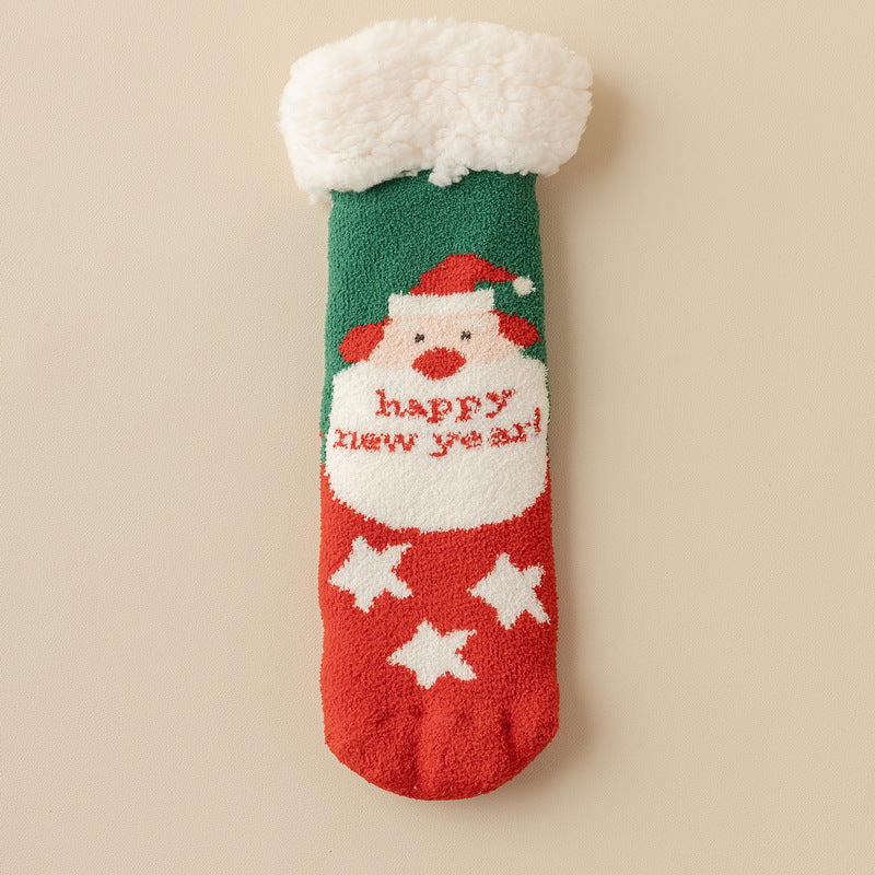 Lamb Velvet Socks Women's Winter Sleep Socks Silicone Non-Slip Floor Socks Christmas Red Socks