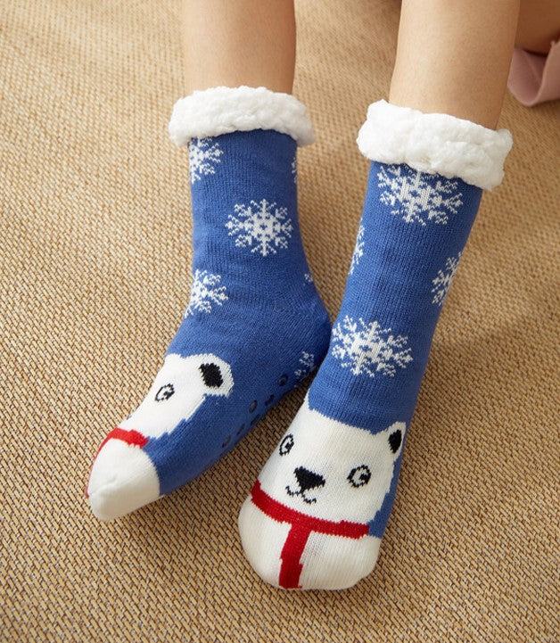 Christmas Floor Socks Adult Plus Fleece Home Sleeping Socks Carpet Sock Leg Cover Non-Slip