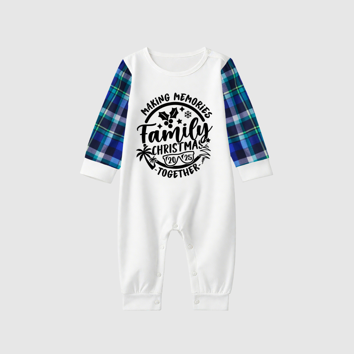 Making Memories Family Christmas Pajamas - White & Navy Blue Plaid
