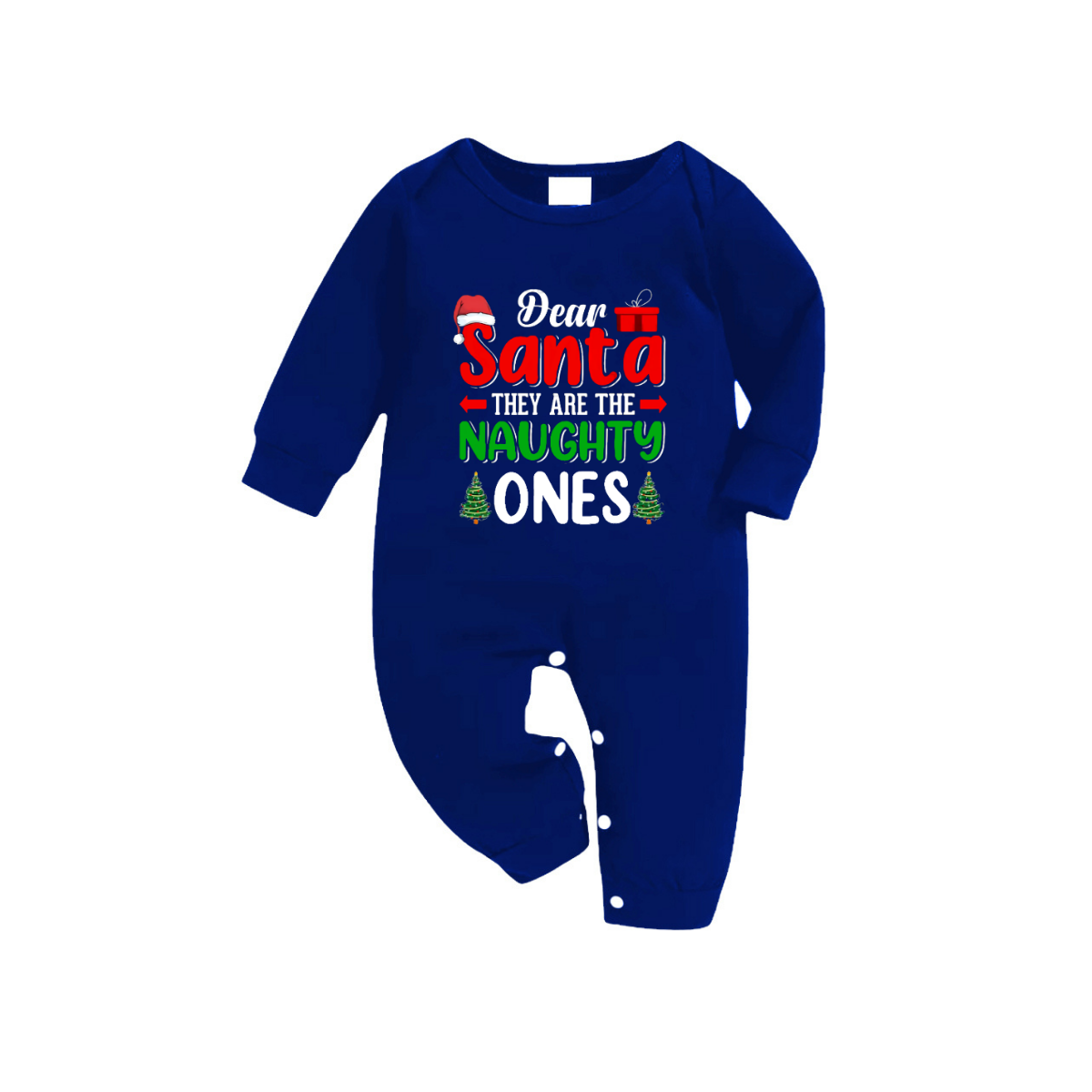 "Dear Santa They Are The Naughty Ones" Text Printed Blue and White Plaid Family Matching Pajamas