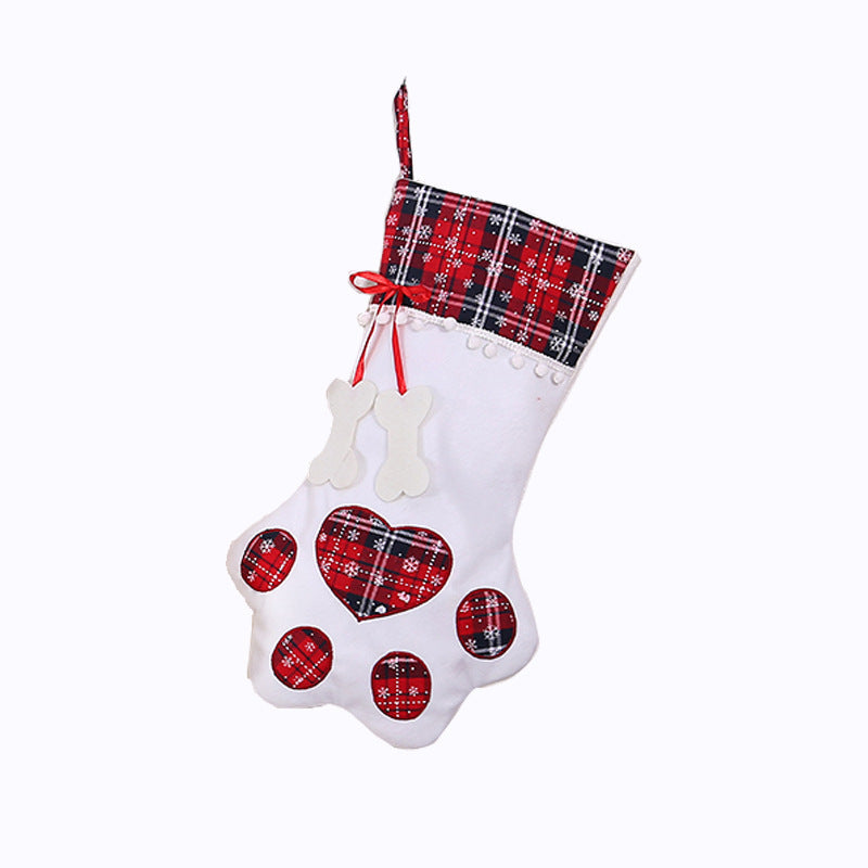 Christmas Tree Ornaments Love Dog Paw Red/Blue Plaid Christmas Stocking