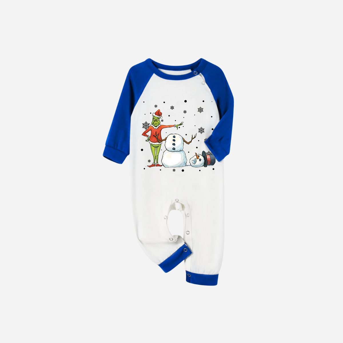 Blue Plaid Short Sleeve Christmas Pajamas Set With Snowman and Christmas Grinch Print