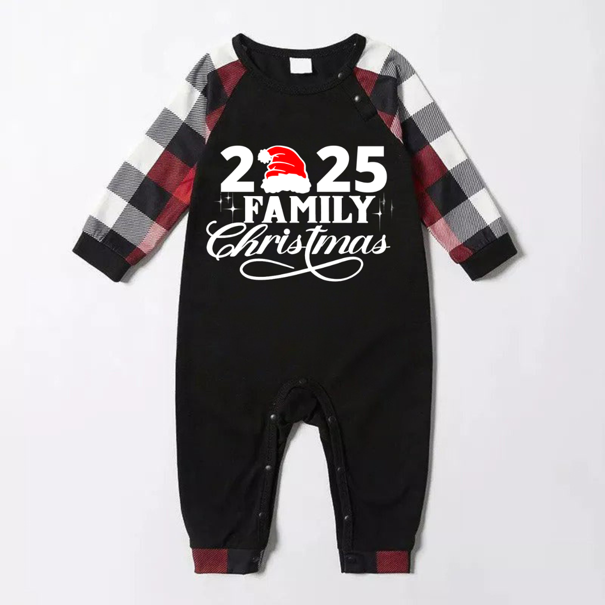 "2025 Family Christmas" Letter Print Red & Black & Grey & White Plaid Family Matching Pajamas