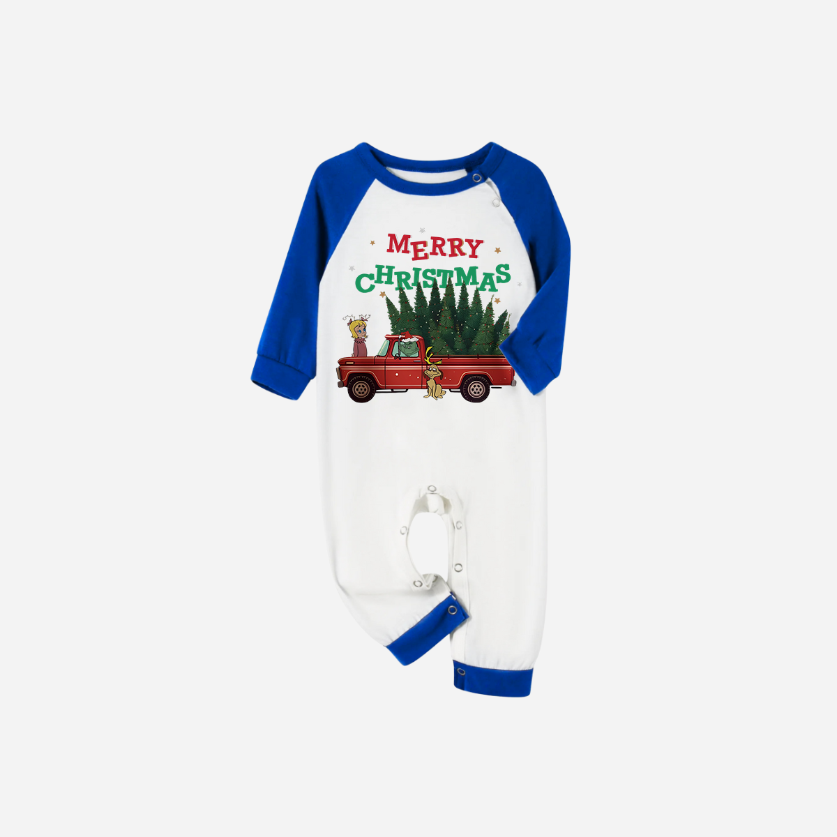 Blue Plaid Short Sleeve Christmas Pajamas Set With "Merry Christmas" and Christmas Tree Print