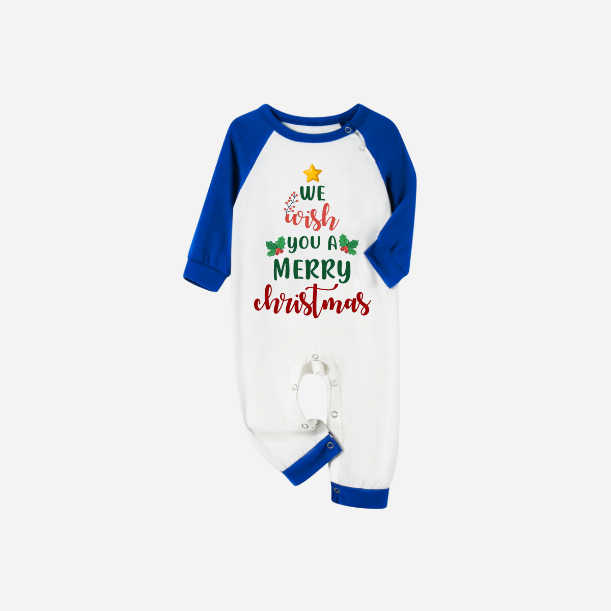 Blue Plaid Short Sleeve Christmas Pajamas Set With "We Wish You a Merry Christmas" Text Print