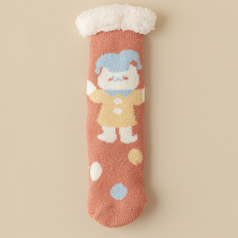 Lamb Velvet Socks Women's Winter Sleep Socks Silicone Non-Slip Floor Socks Christmas Red Socks