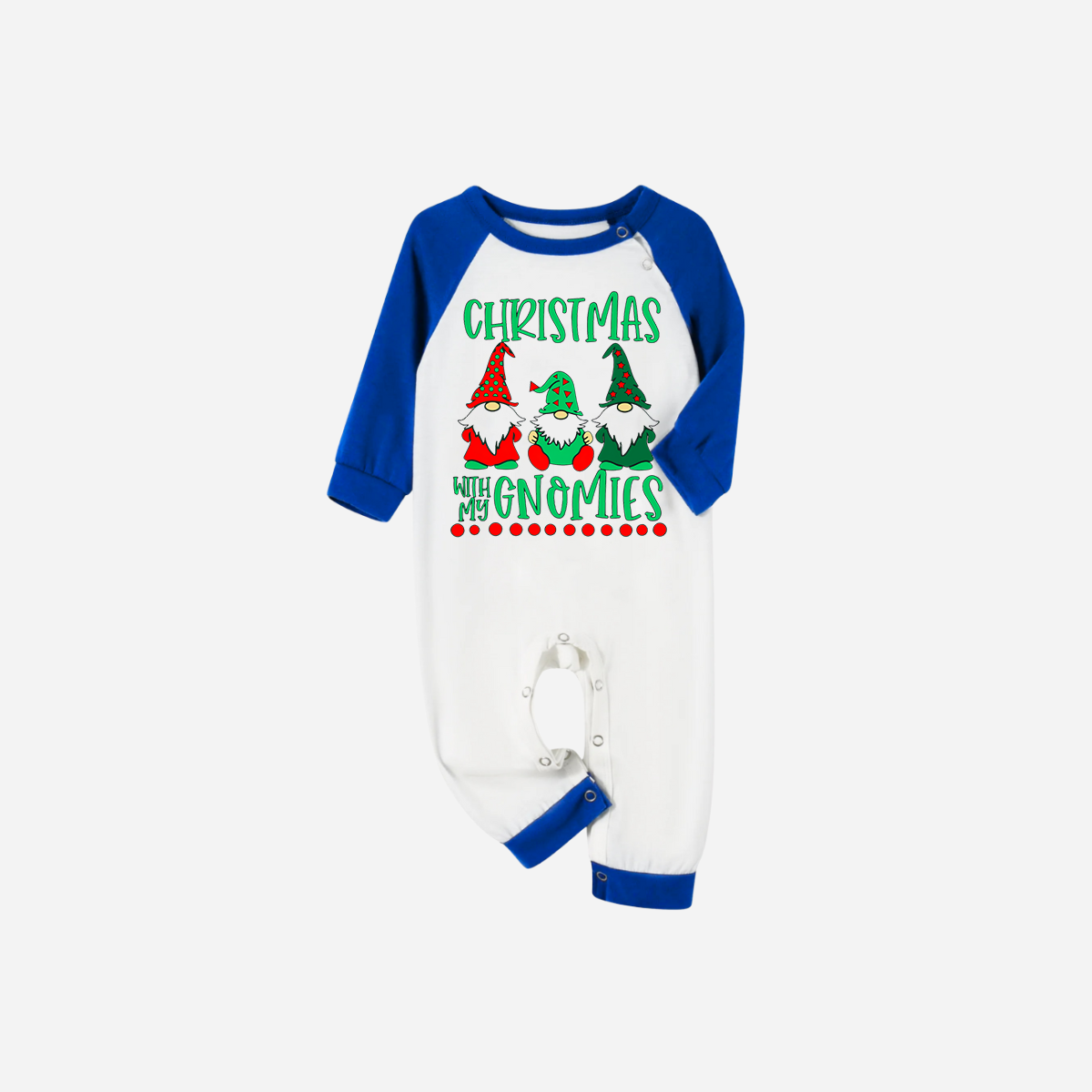 Blue Plaid Short Sleeve Christmas Pajamas Set With "Christmas With My Gnomies" Text Print