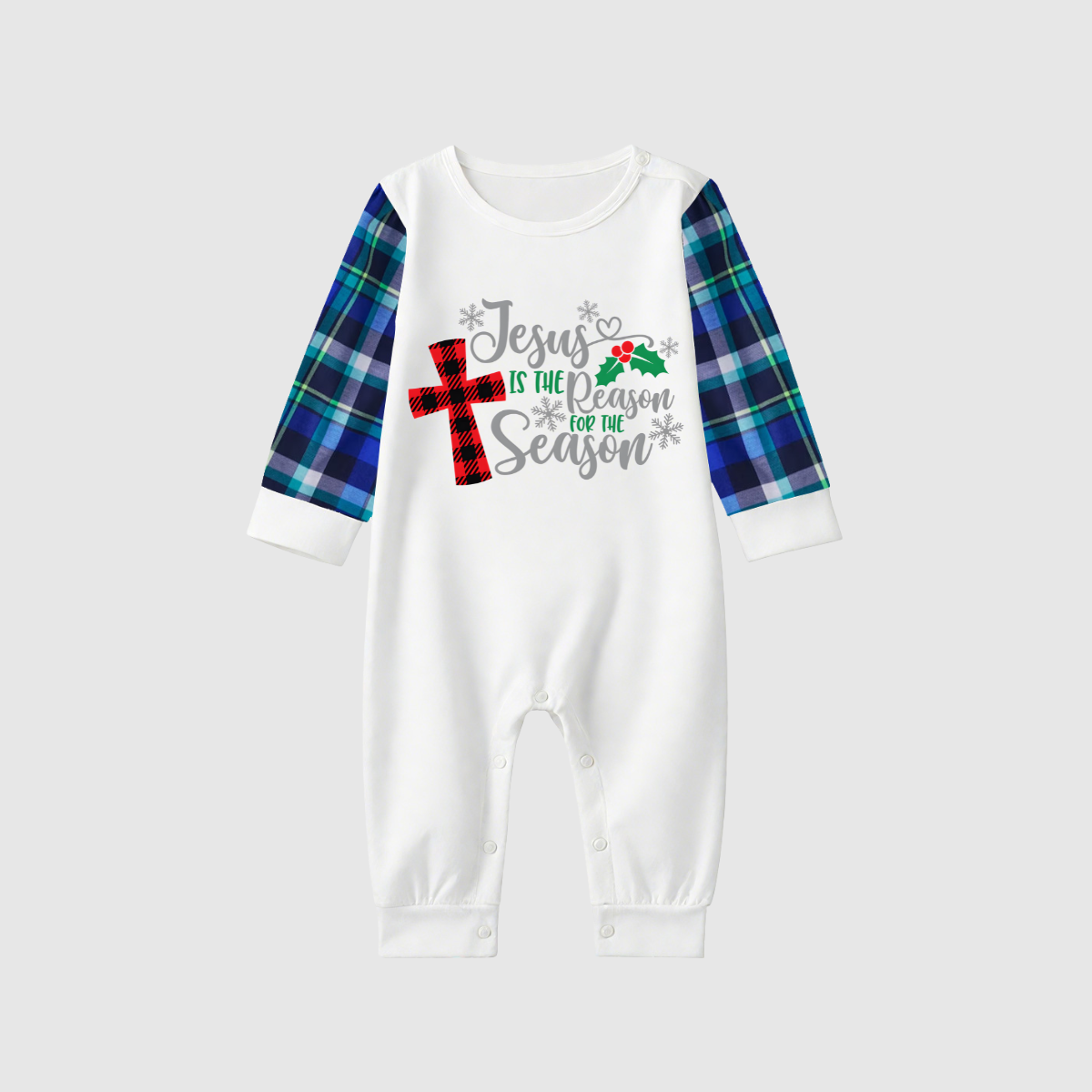 Jesus Reason Christmas Pajamas - Navy & Green Plaid