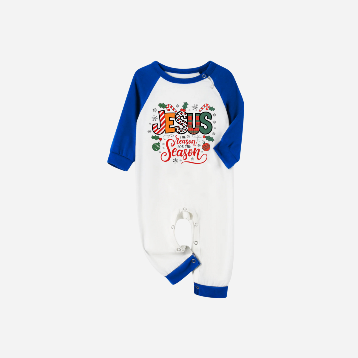 "Jesus is the REASON for the Season" Matching Christmas Short Pajamas Set - Blue and White Plaid Pajamas