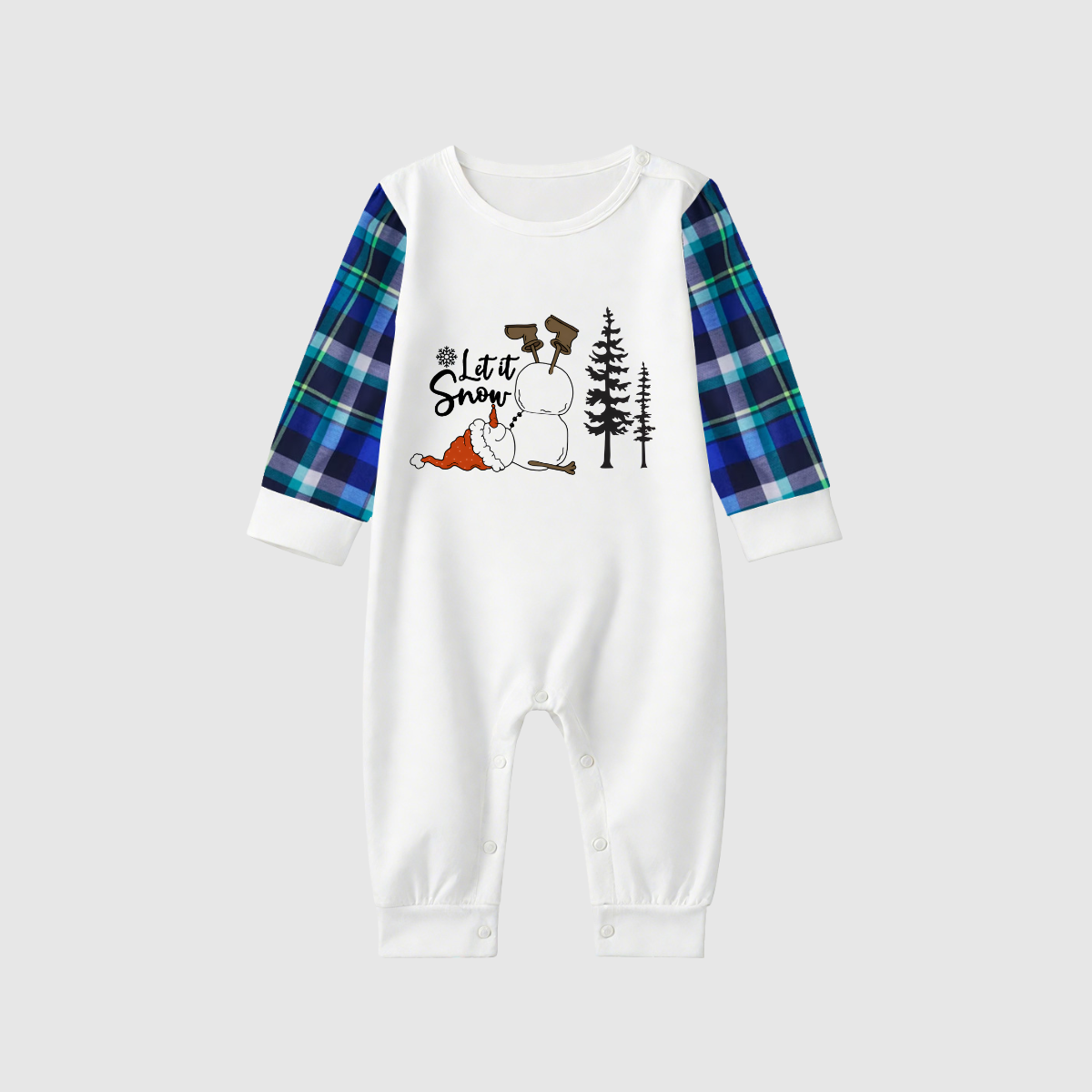 Let it Snow Plaid Family Pajamas - Green Blue Tartan