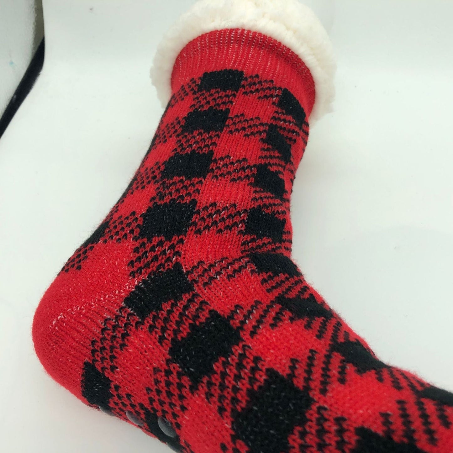 Plaid Thick Striped Sherpa Slipper Socks Leg Warmers For Cozy Home Sleep, Non-Slip Floor Socks For Autumn/Winter Women