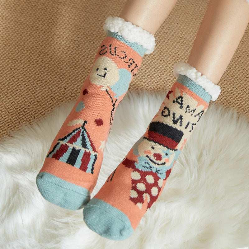 Christmas Floor Socks Adult Plus Fleece Home Sleeping Socks Carpet Sock Leg Cover Non-Slip